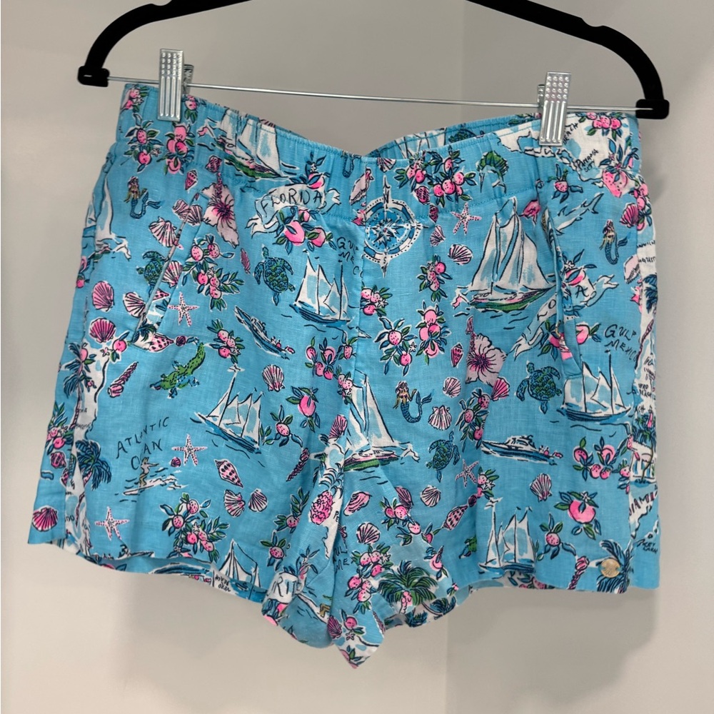 Lilly Pulitzer Linen Florida Nautical Print Women's Shorts size Medium GUC